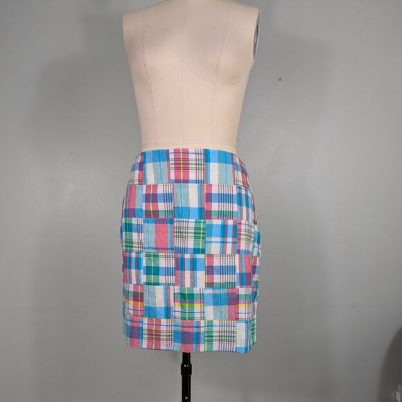 Talbots Madras Plaid Mini Skirt 10 Blue Pink Preppy Classic Patchwork NWT Summer - Picture 3 of 13